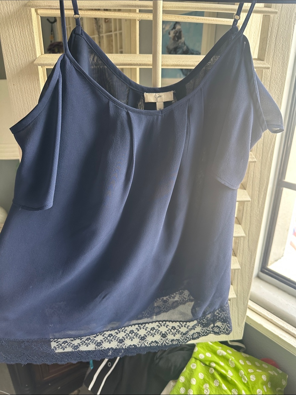 Joie Navy Cold-Shoulder Lace-Hem Camisole
